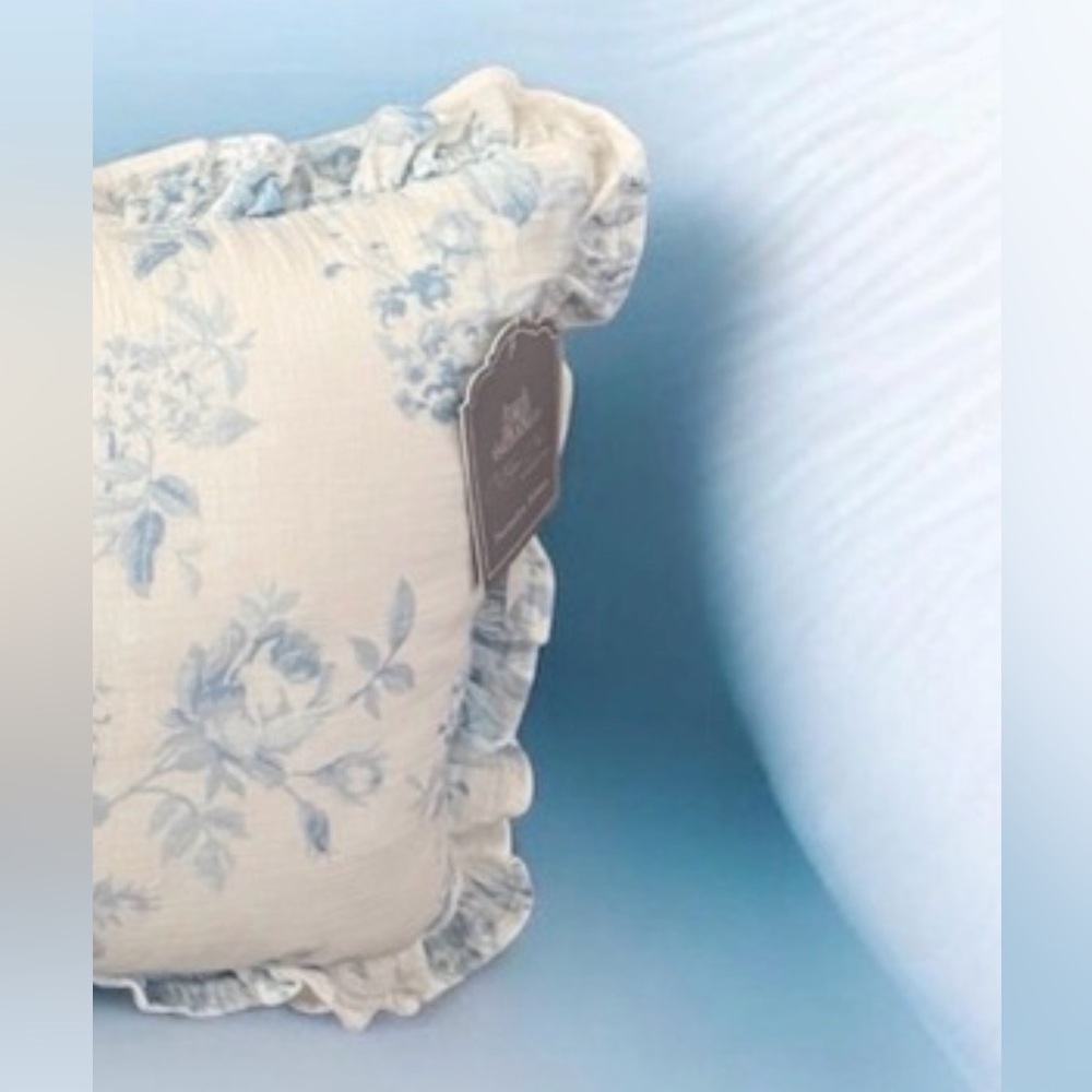 Coquette Fancy Blue Floral Ruffle Pillow - Decorative Accent ~ Charming - Picture 11 of 12